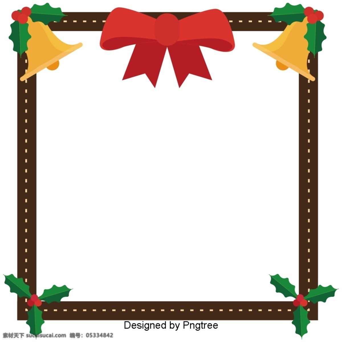 简单 的卡 通 布朗 铃铛 装饰 圣诞 边界 圣诞节 框 极 简 主义 卡通 轮廓 可爱 蝴蝶结