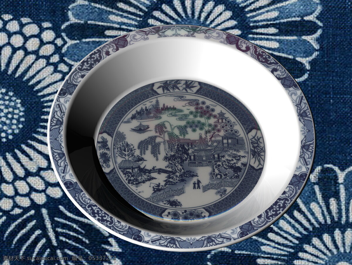 青花瓷盘 cad 制图 渲染 贴图 青花 瓷盘 3d设计 3d作品 设计图库