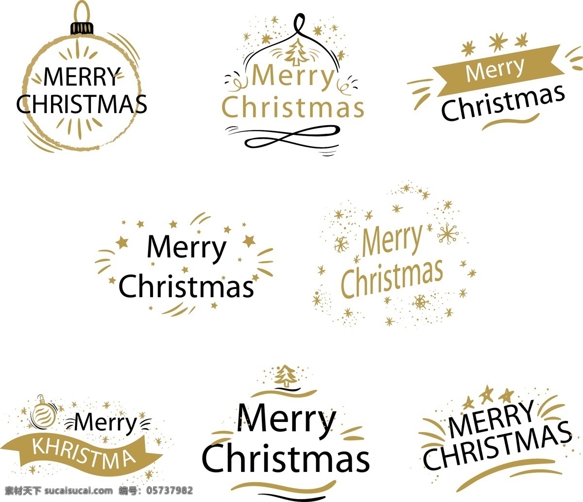 创意 英文 圣诞节 标签 雪花 矢量素材 欧美风 圣诞树