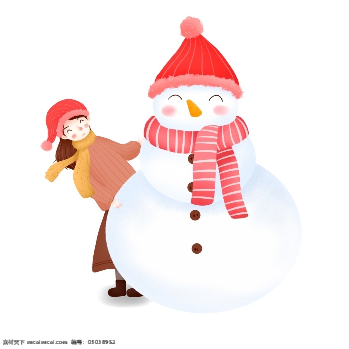 小 清新 小雪 人和 女孩 商用 元素 小清新 冬天 插画 创意 卡通 堆雪人 手绘