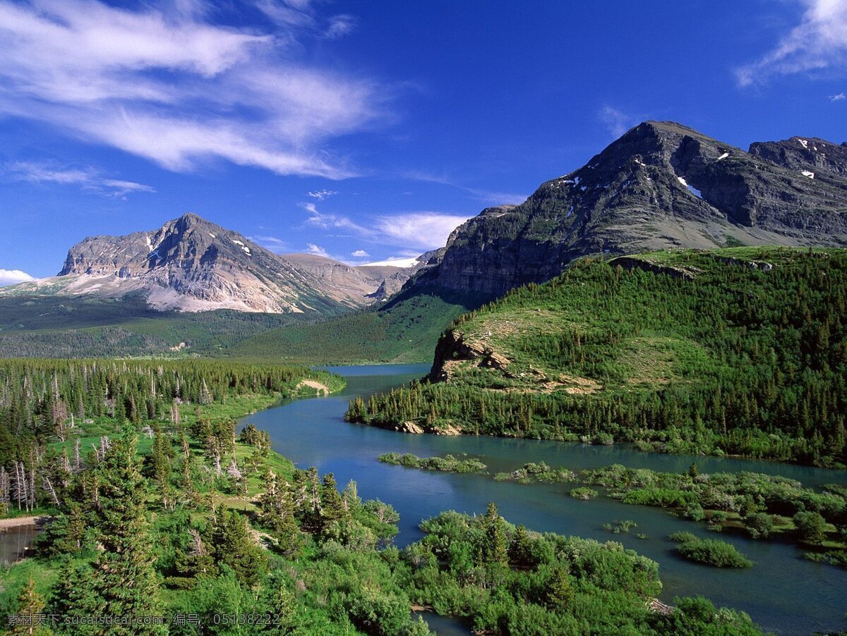 美丽 风景 高山 河流 蓝天 美丽风景 小溪 云彩 背景图片