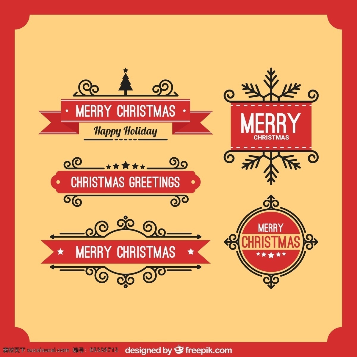 圣诞节 花纹 标签 圣诞树 圣诞快乐 merrychristmas 矢量图 ai格式 黄色