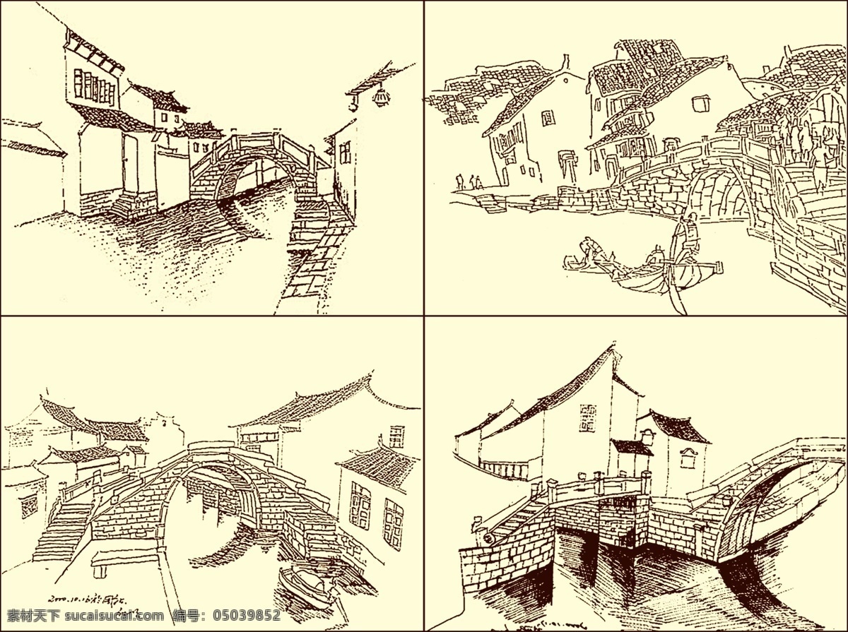 江南风景 风景线描 风景素描 江南素描 素描画 国画素材 文化艺术 绘画书法