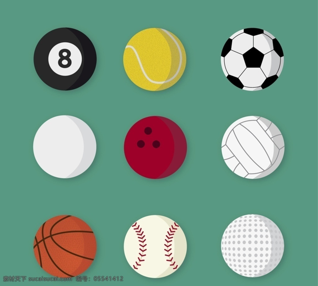精美球类矢量 精美球具 设计矢量素材 台球 棒球 足球 排球 保龄球 网球 高尔夫球 体育用品 球具 矢量图 ai格式