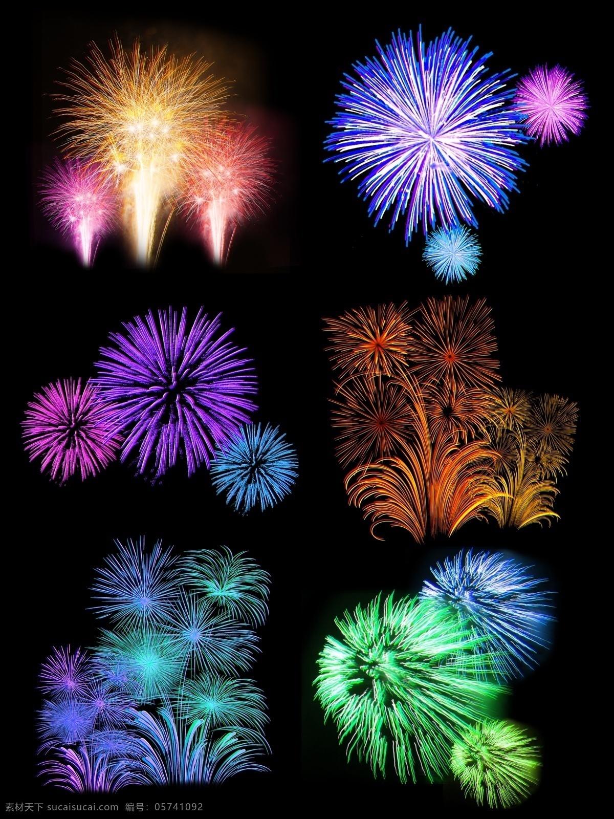 六 款 绚丽 焰火 烟花 集合 璀璨 火花 爆炸 烟花点爆