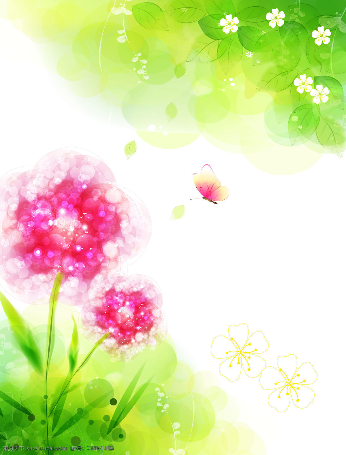 楚 幻 花 红花 蝴蝶 绿色 背景图片