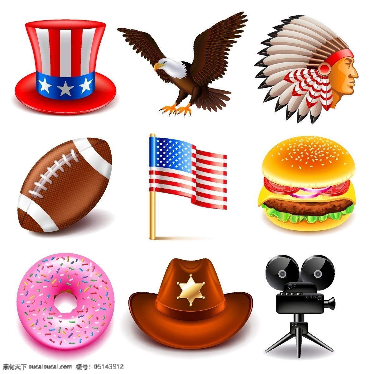 创意美国旅行 创意 帽子 美国 国旗 汉堡 白色