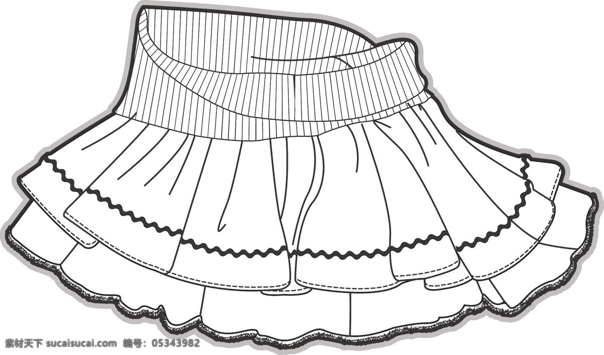 女生 花边 裙子 黑白 童装 矢量 文件素材 短裙 线条 手稿 素材文件