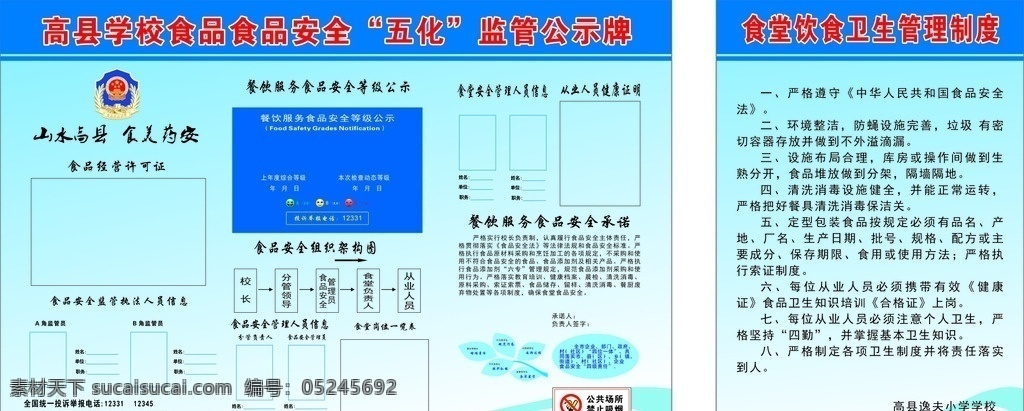 食品安全 五 化 监督 牌 学校 公示牌 五化牌 监示牌 展板模板