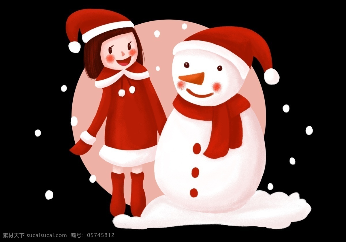 手绘 圣诞节 女孩 雪人 圣诞节快乐 圣诞老人 圣诞女孩 小女孩 送礼物 圣诞 手绘圣诞节 圣诞快乐 礼物 礼物包 圣诞夜 下雪 雪花