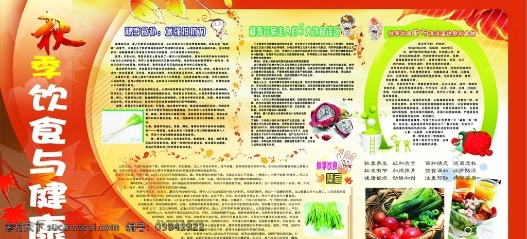 秋季 饮食 健康 蔬菜 秋天 枫叶 水果 宣传栏 矢量