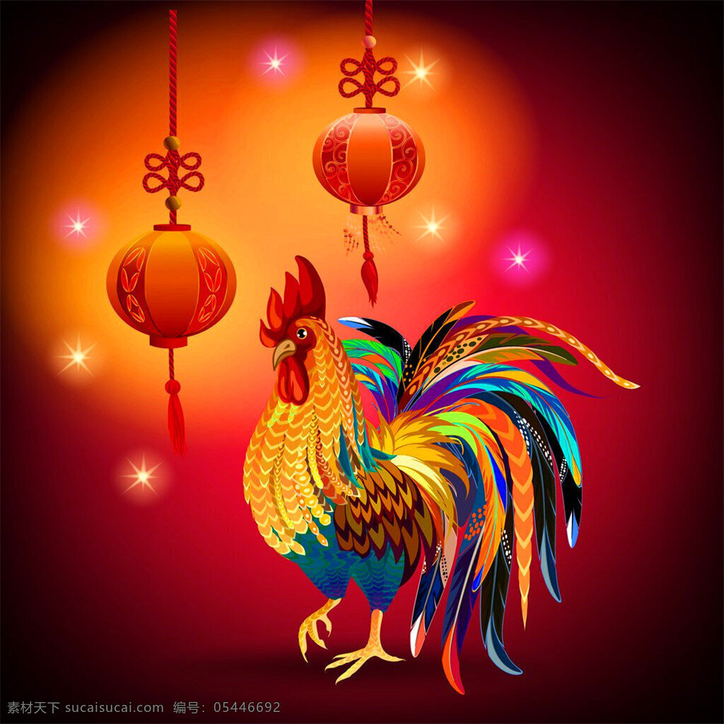 灯笼 大 公鸡 彩色公鸡 2017 贴纸 鸡年 鸡年贺卡素材 鸡年素材 鸡年图案 卡通鸡年 年 春节