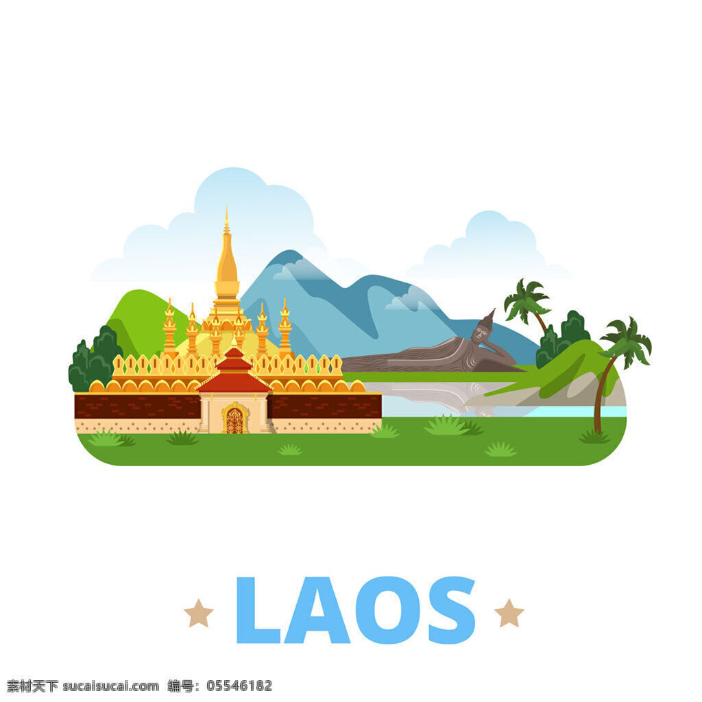 老挝建筑漫画 矢量素材 矢量图 设计素材 建筑 卡通漫画 建筑插画 卡通建筑 城堡 外国建筑 漫画 建筑漫画 老挝