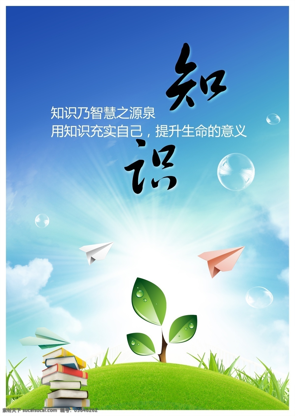 知识就是力量 校园走廊展板 教室挂图 励志标语 激励 蓝天 兰天 白云 书籍 书本 一摞书 小树苗 绿叶 绿芽 草地 绿地 纸飞机 气泡泡 光芒四射 展板 海报 dm宣传单 模板 校园文化 学校文化海报 学校板报 学校宣传栏 校园 背景图片 文化挂图 文化墙 展板海报