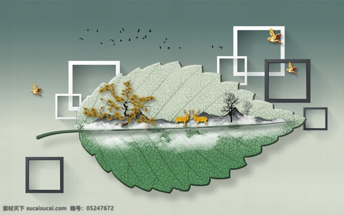 叶子背景墙图 背景墙文化 一叶子艺术 春季秋季素材 艺术叶子图 海报