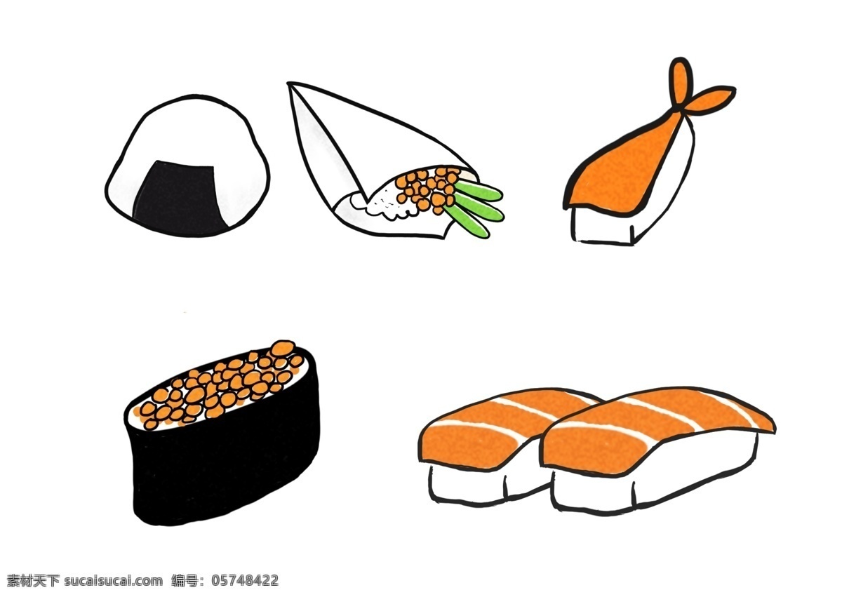 手绘 手 账 饭团 寿司 手账 插画