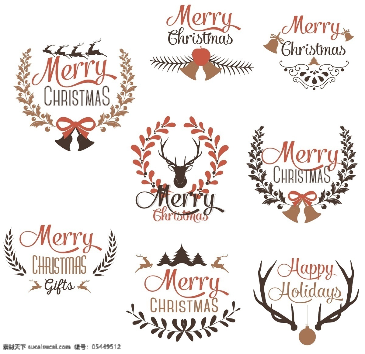 欧美 风 圣诞节 英文 标签 欧美风 矢量素材 铃铛 驯鹿 驯鹿角
