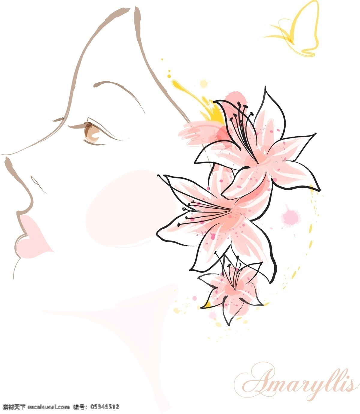 女性 花朵 eps素材 矢量蝴蝶 矢量女孩 矢量兰花 矢量图 花纹花边