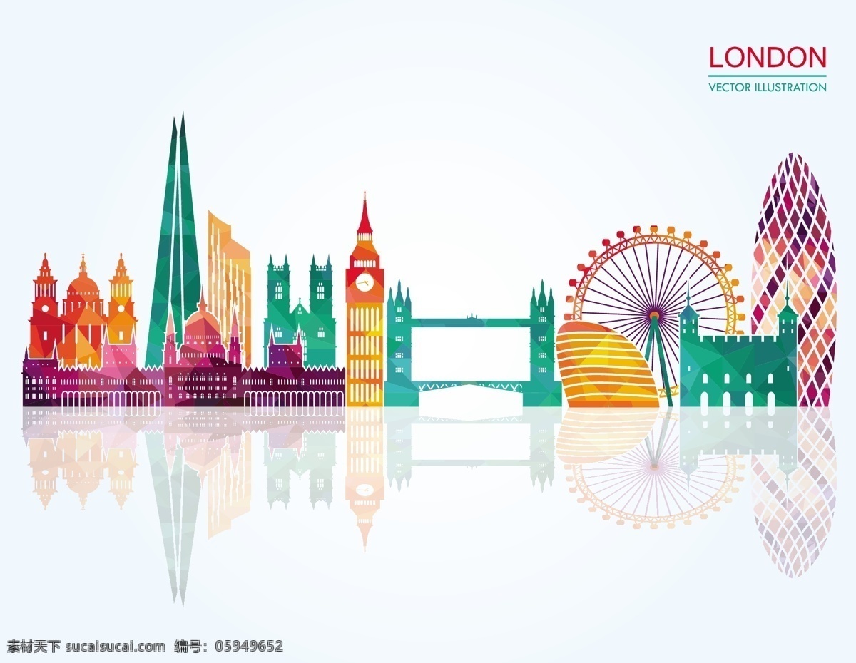 伦敦 城市 彩色 模块 剪影 图 剪影图