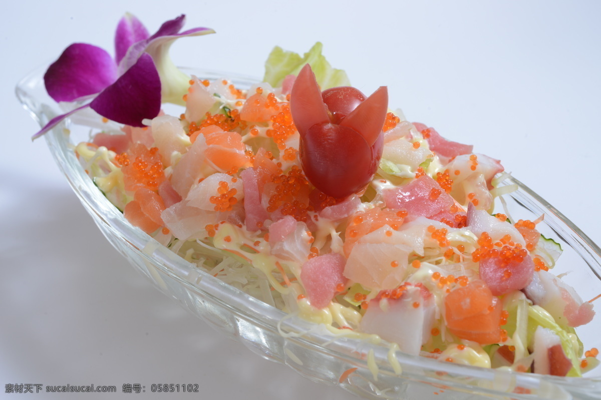 生鱼片沙拉 寿司 生鱼片 章鱼 三文鱼 蔬菜沙拉 餐饮美食 传统美食 灰色