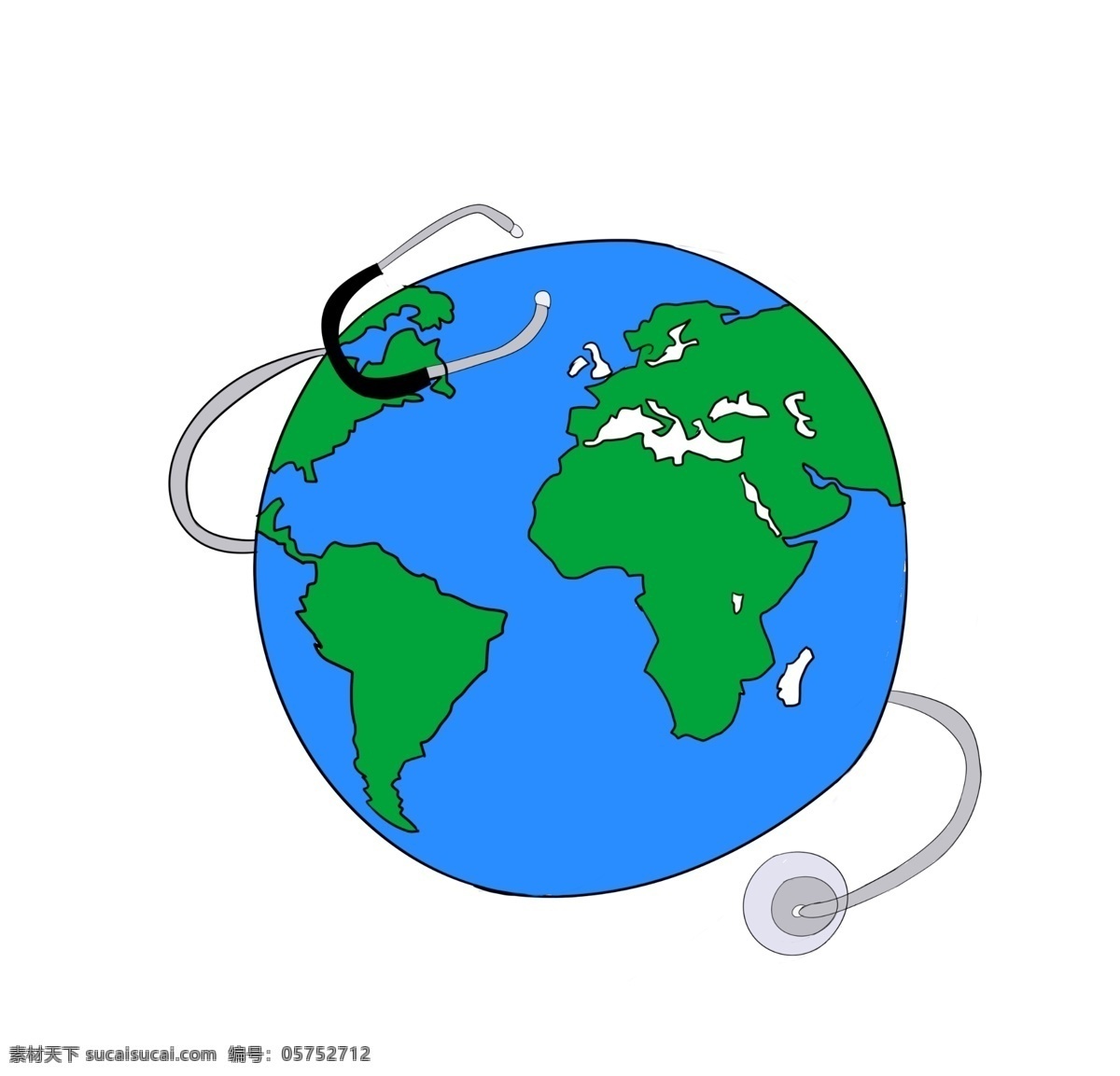 世界 卫生日 爱护 地球 世界卫生日 听筒地球 创意设计 卡通 手绘 扁平 健康 蓝色 海报 插画 问诊
