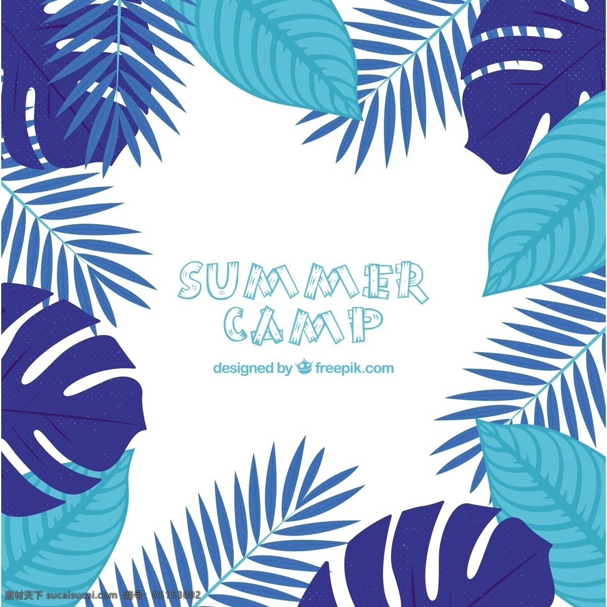 蓝色 叶子 做成 大 框架 背景 树 树叶 夏天 自然 大海 海滩 阳光 色彩 假日 热带 植物 多彩的背景 棕榈树 环境