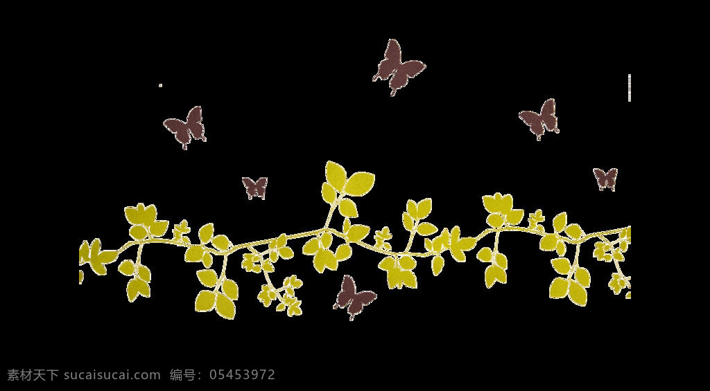 清新 手绘 花纹 蝴蝶 元素 绿色 免扣 树枝