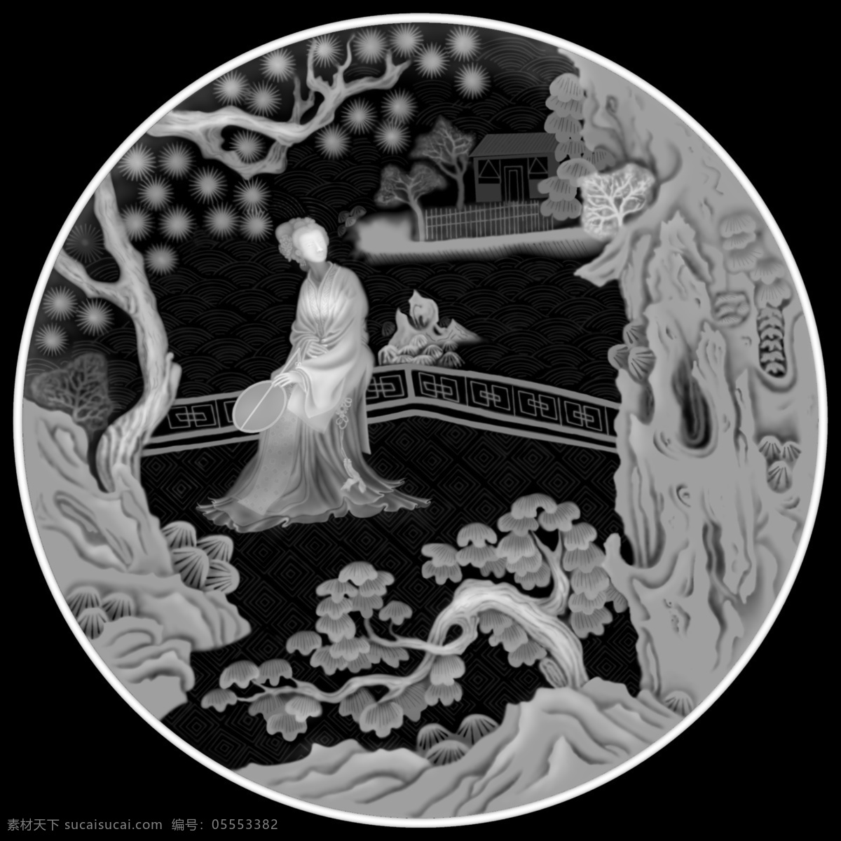 仕女游园 灰度图 龙 家具雕花 浮雕灰度图 浮雕 雕刻 浮雕用灰度图 设计图库 bmp 传统文化 文化艺术 实木浮雕