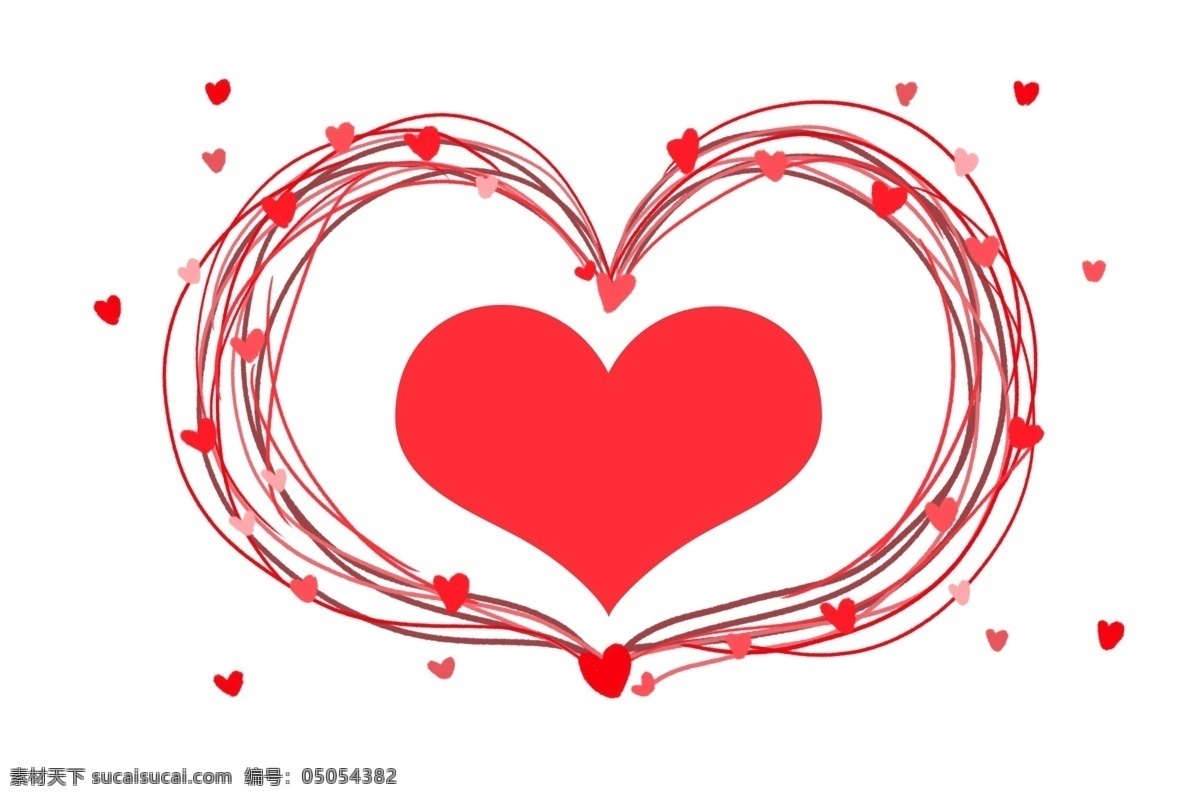 红色 爱心 花环 插画 爱心的花环 卡通插画 爱心插画 红色爱心 爱心挂饰 爱情的心 美丽的爱心