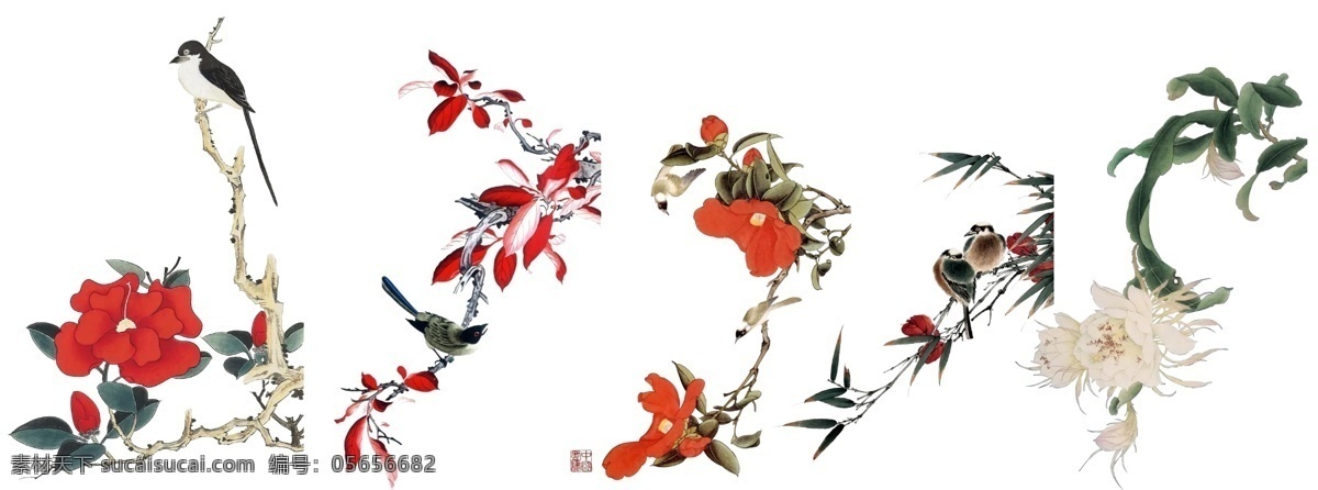 中国风 油墨画 花 香 竹 装饰画 古风 分层