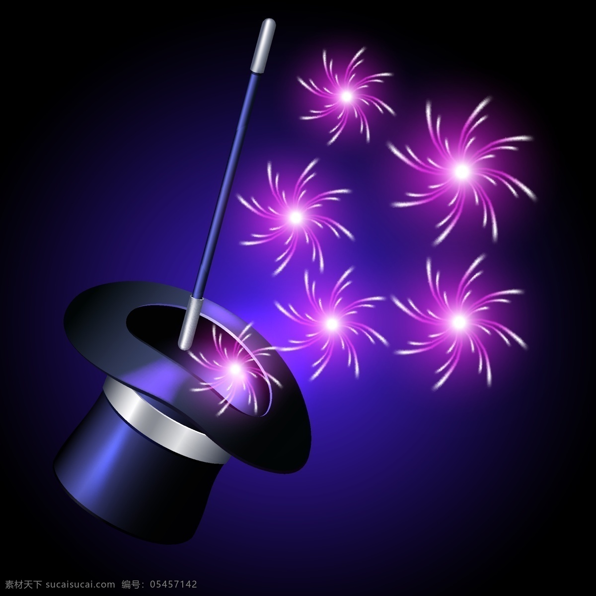 魔术 帽 中 闪耀 紫色 旋转 光效 师 黑色魔术帽 魔术棒 魔术道具 表演道具 魔术表演 魔法粒子 炫彩 烟花 节日 喜庆 文化艺术 节日庆祝