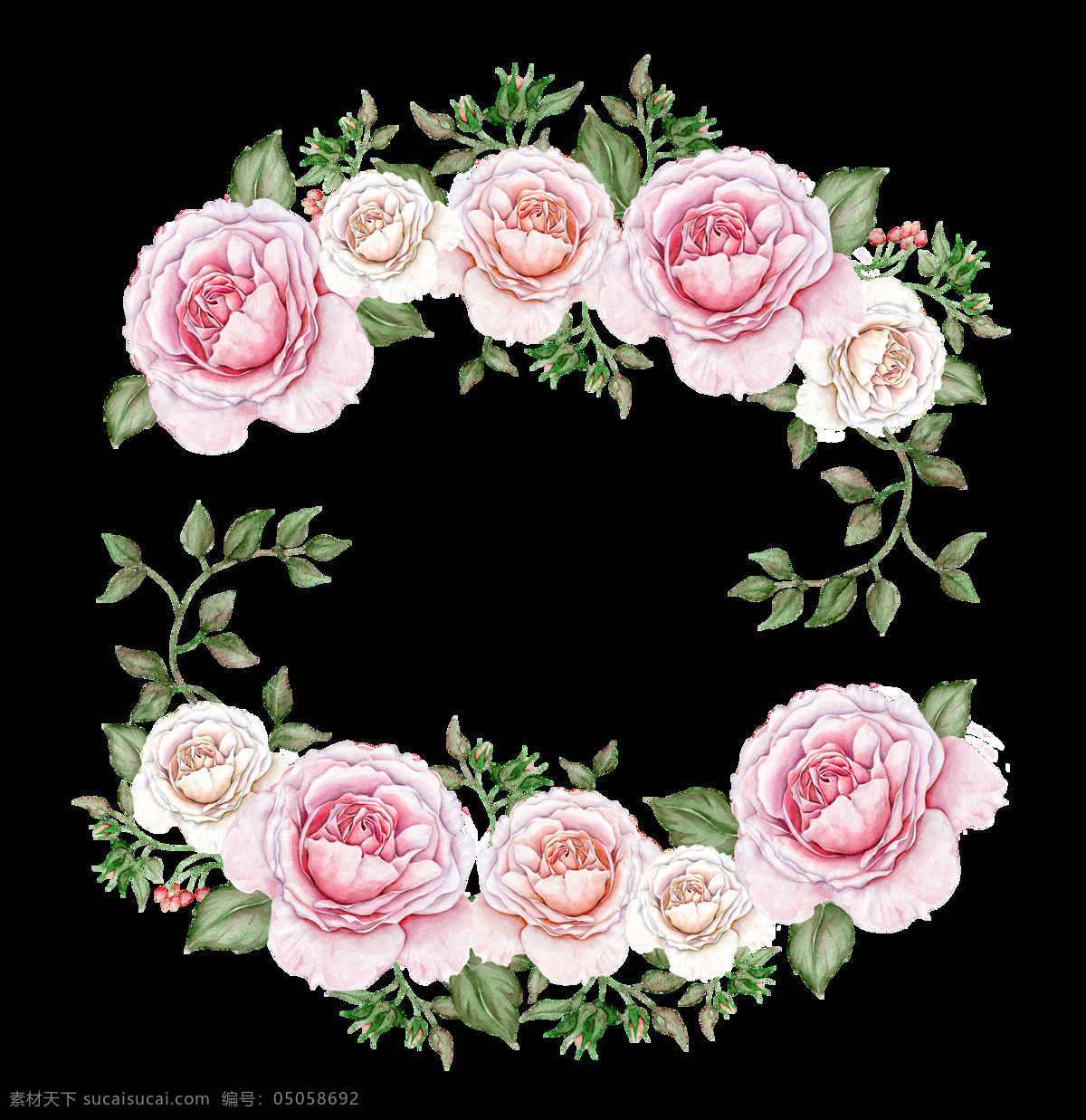 手绘 七夕节 海报 花 透明 玫瑰 粉红色 绿色 叶子 情节人 浪漫