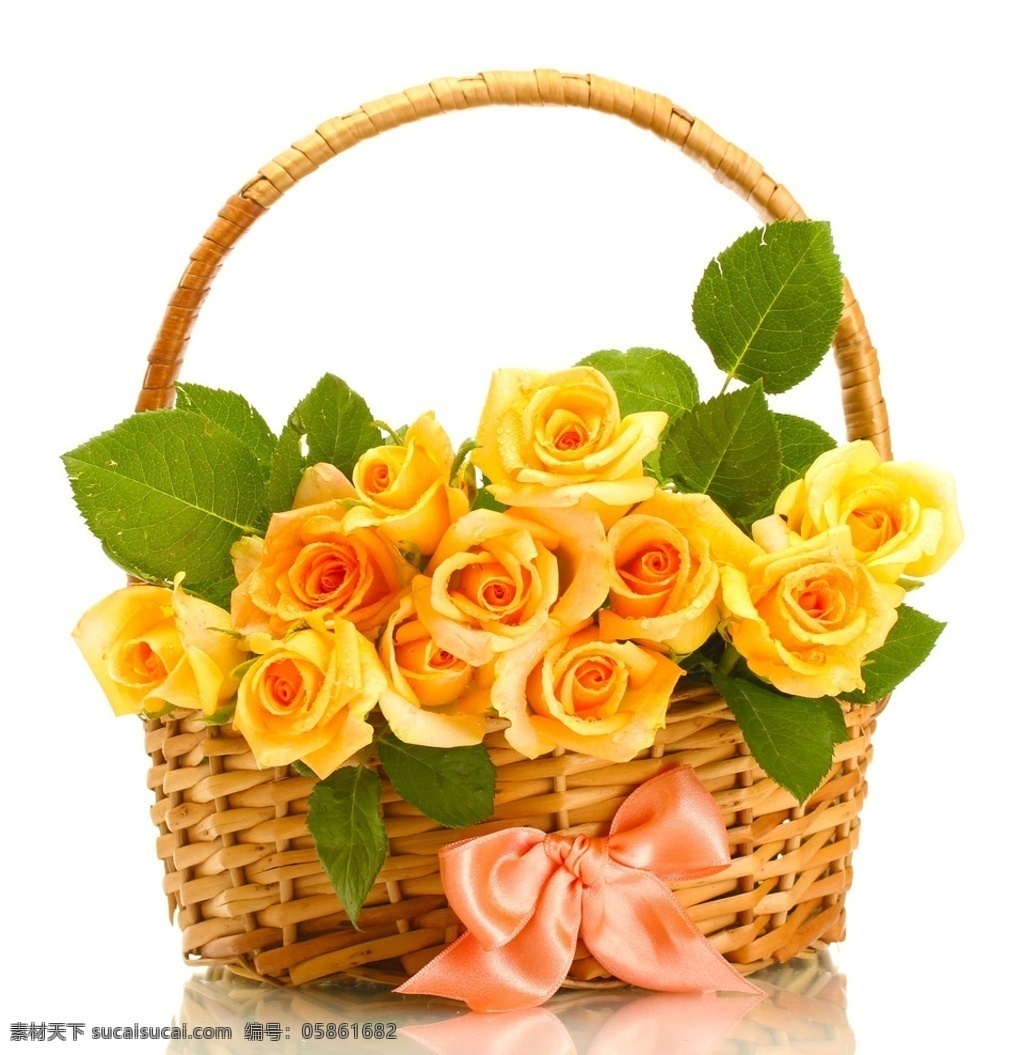 黄玫瑰花篮 花篮 鲜花 花卉 鲜艳 篮子 花束 玫瑰 绿叶 花朵 礼品花篮 菊花 生物世界 花草