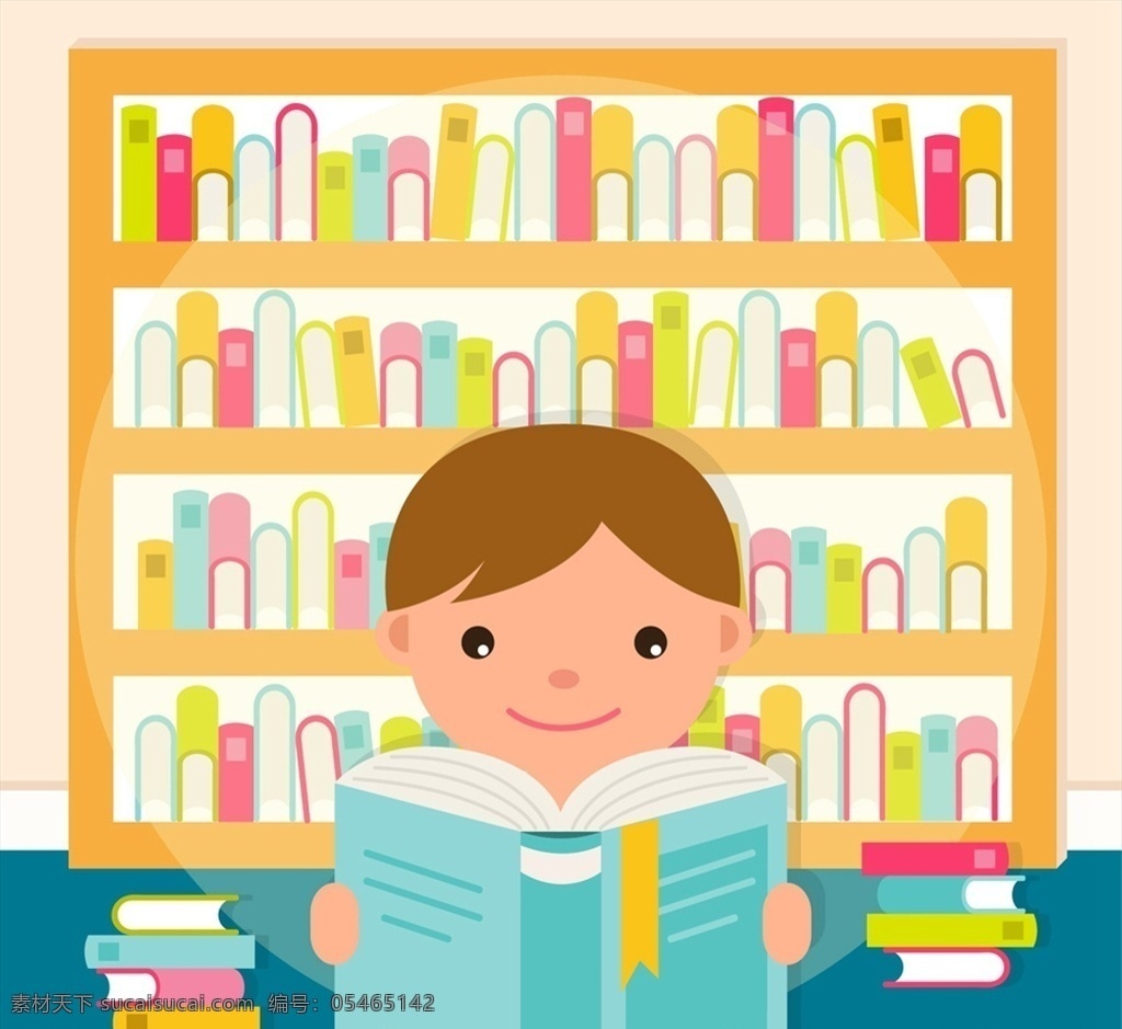 图书室 阅读 男孩 书籍 知识 矢量图 源文件 矢量 高清图片