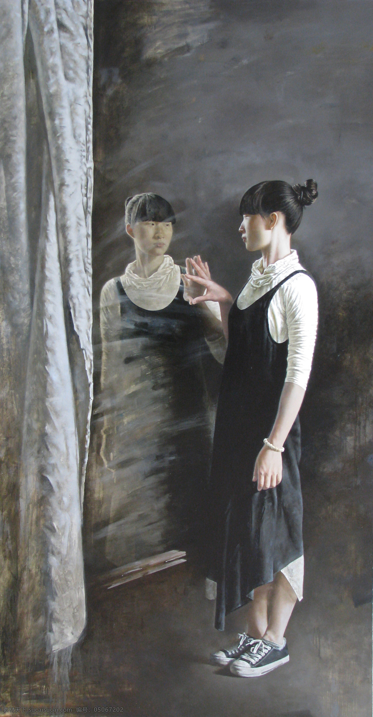 表情 动作 姑娘 绘画书法 镜子 美术 女人 女子 对镜 油画 人物画 少女 油画艺术 油画作品39 文化艺术 家居装饰素材