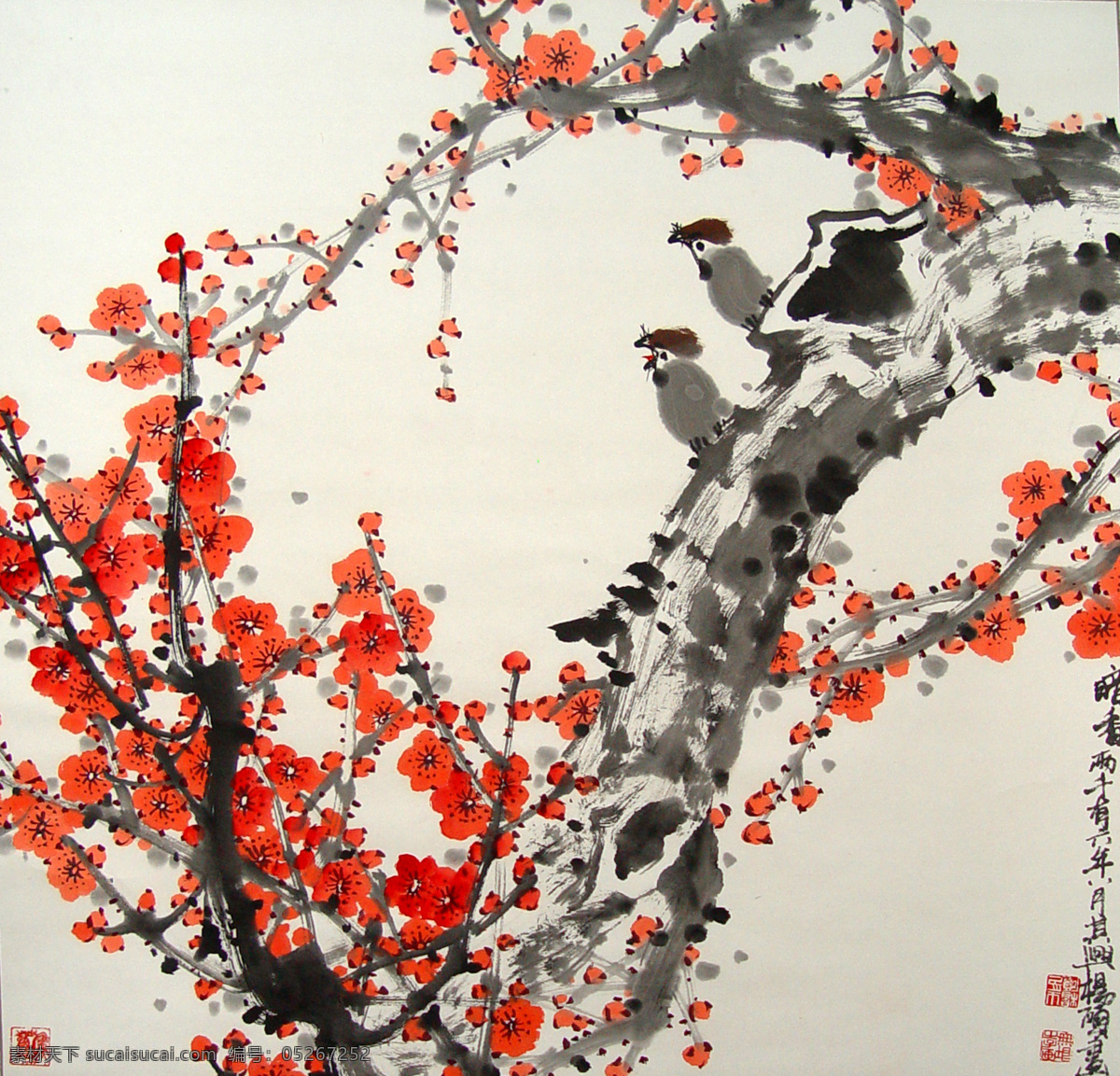 国画 梅花 传统文化 花鸟画 麻雀 水墨画 写意画 中国花鸟画 古典书画 免费国画 家居装饰素材 无框画