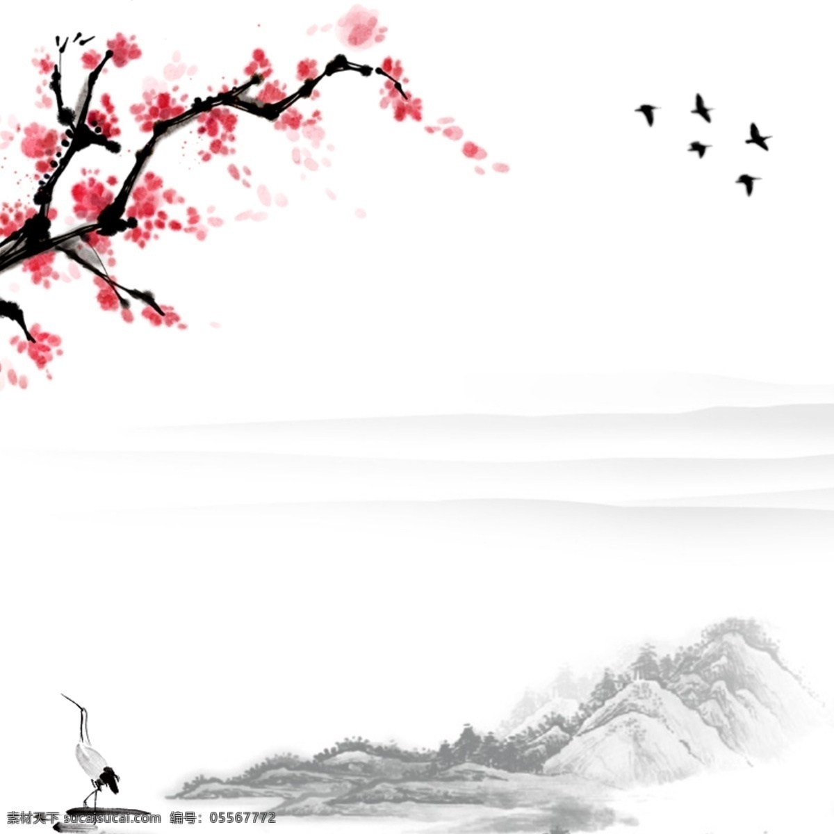 复古背景 复古 背景 中国风 桃花 大雁 山峦 海报素材 共享素材
