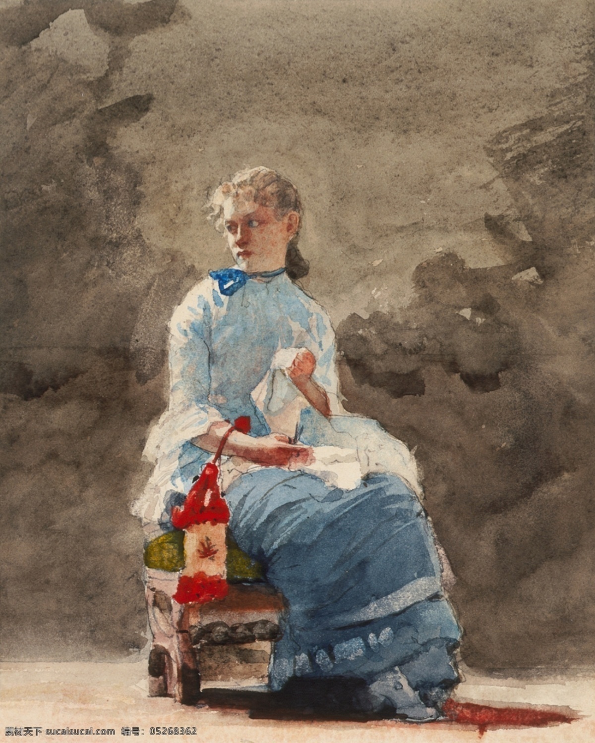 温斯 洛 霍默 水彩画 温斯洛霍默 美国 水彩 美术 绘画 女性 坐姿 绘画书法 文化艺术