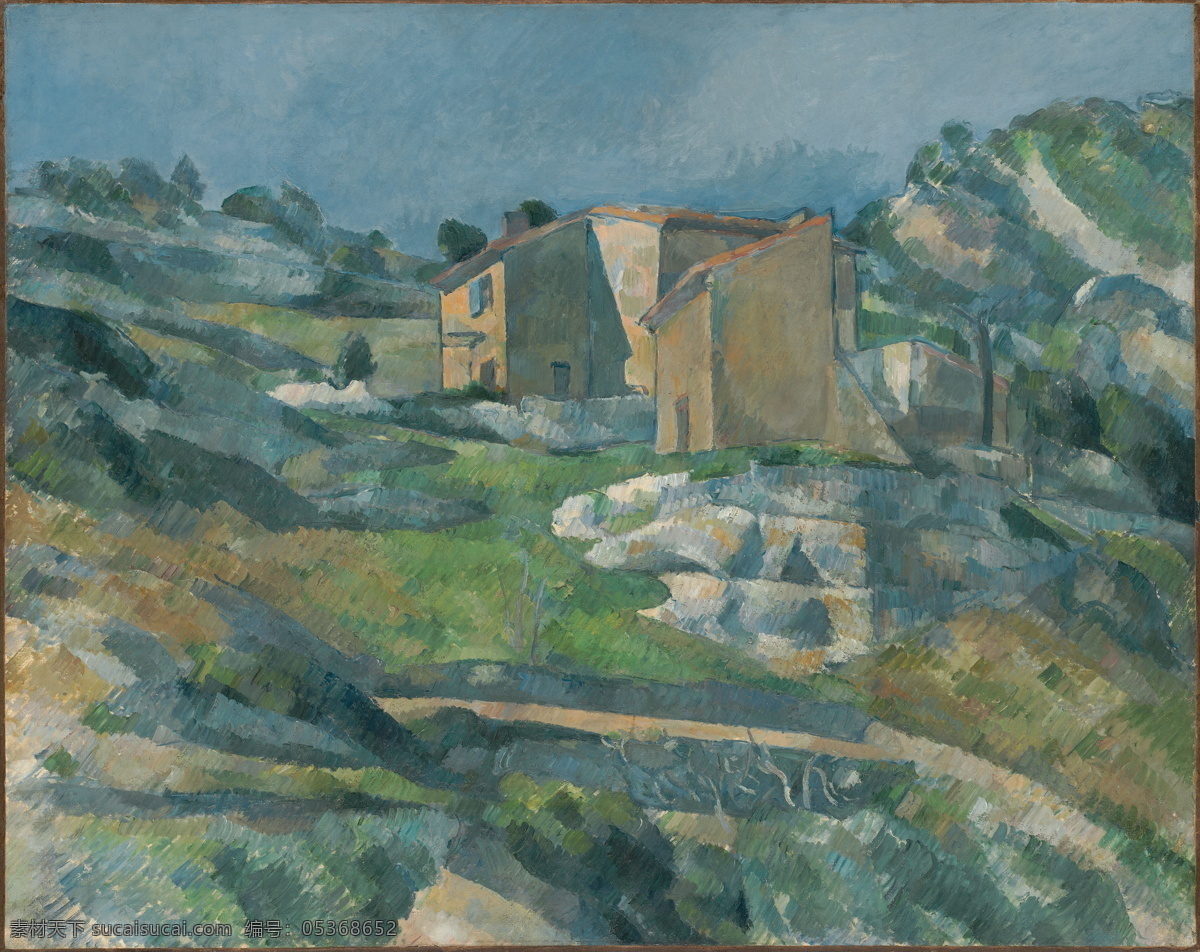 山腰 石屋 高清风景油画 山腰石屋 油画素材下载 油画 山腰石屋油画 装饰素材