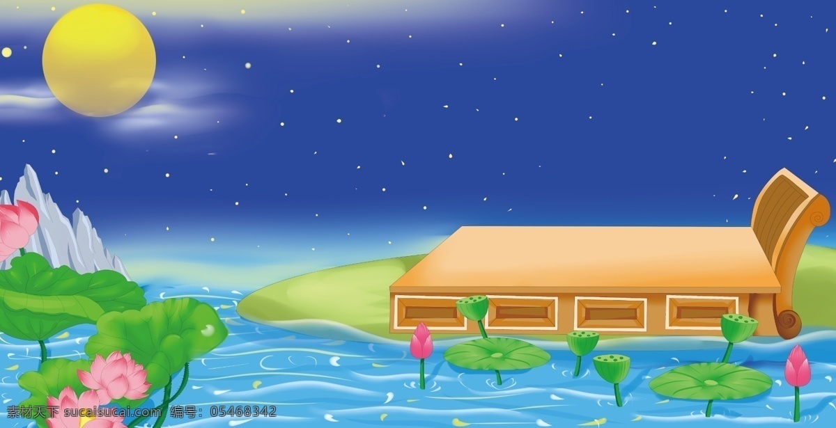 月下 荷塘 创意 合成 背景 星空 荷花 清新背景 背景素材 卡通背景 月空 夜空 荷塘背景 插画背景 唯美背景 广告背景 psd背景 背景展板 手绘背景