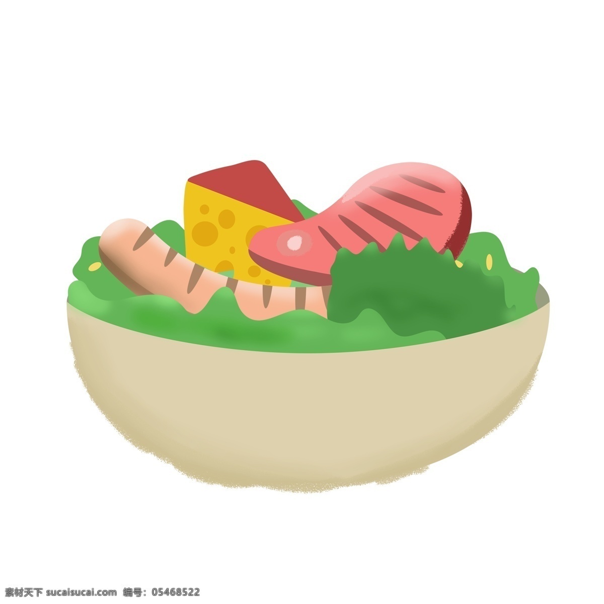 手绘 风格 日常 食物 元素 美食 节日 奶酪 碗 肉 气氛 火腿肠 绿菜