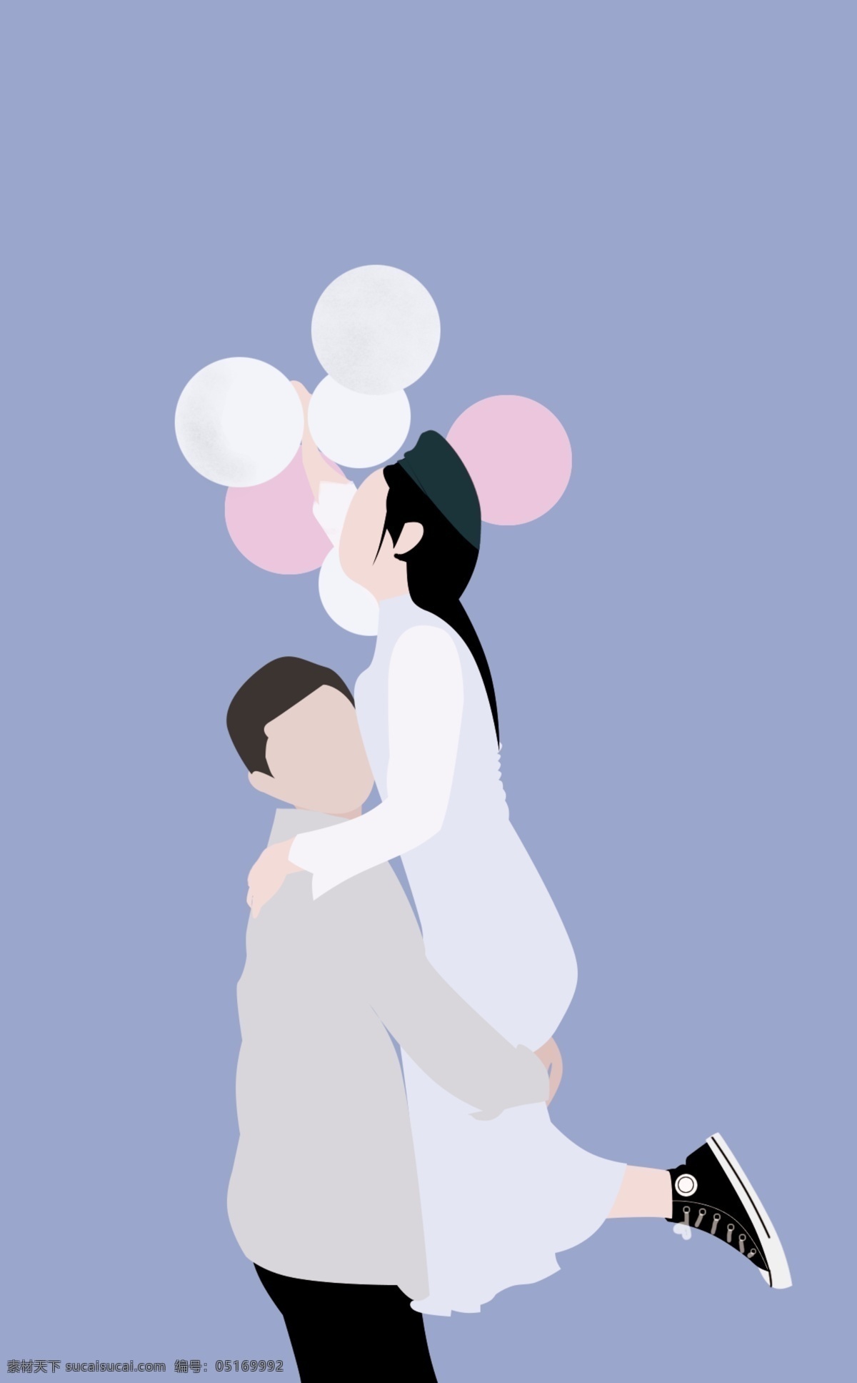 原创 插画 婚礼 请帖 结婚请帖 气球 结婚 爱情 婚纱 情侣拥抱 甜蜜