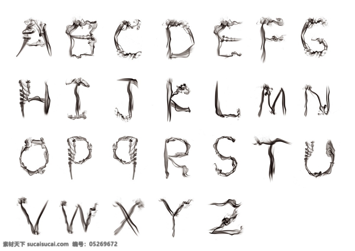 烟雾字母 烟雾笔画 烟雾效果 英文 字母 字体设计 英文字体 字体下载 源文件