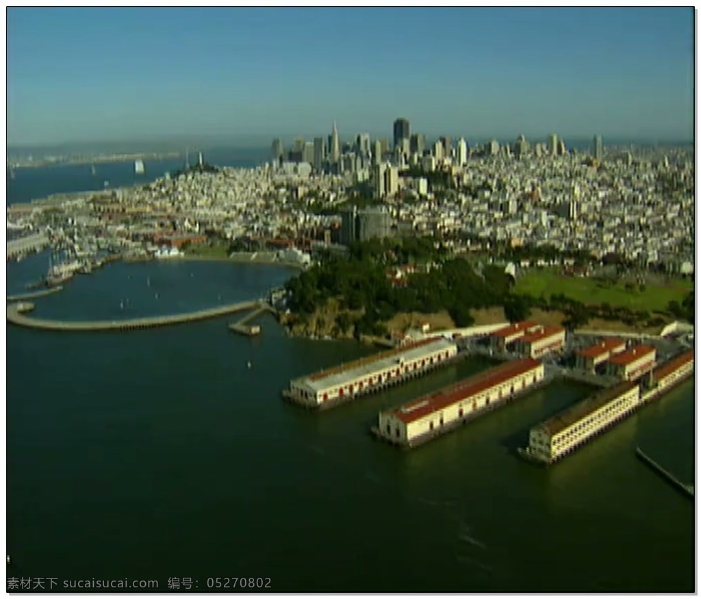 城市 全景 视频 全景航拍 沿海城市 蓝色 视频素材 动态视频素材