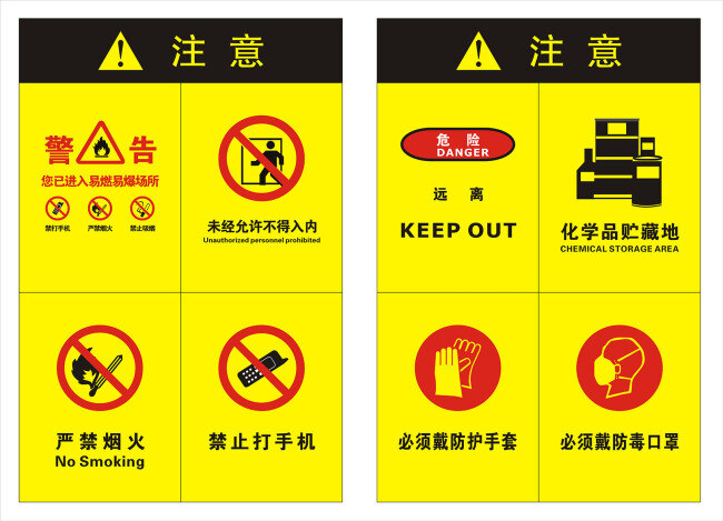 危险 标志 警告 危险标志 严禁烟火 注意 禁止打手机 化学品贮藏地 名片卡 广告设计名片