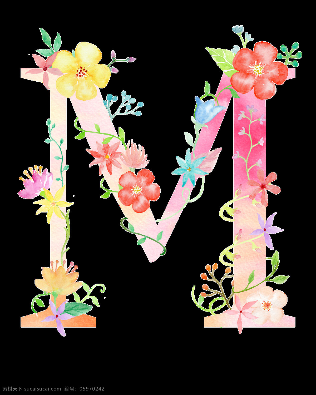 粉 花 字母 透明 装饰 m 免扣素材 透明素材 装饰图案 字体