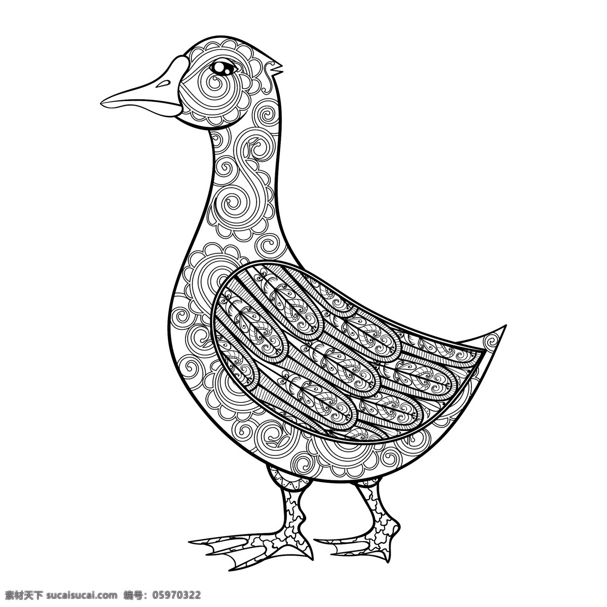 黑白 艺术 动物 鸭子 插画 可爱 家禽