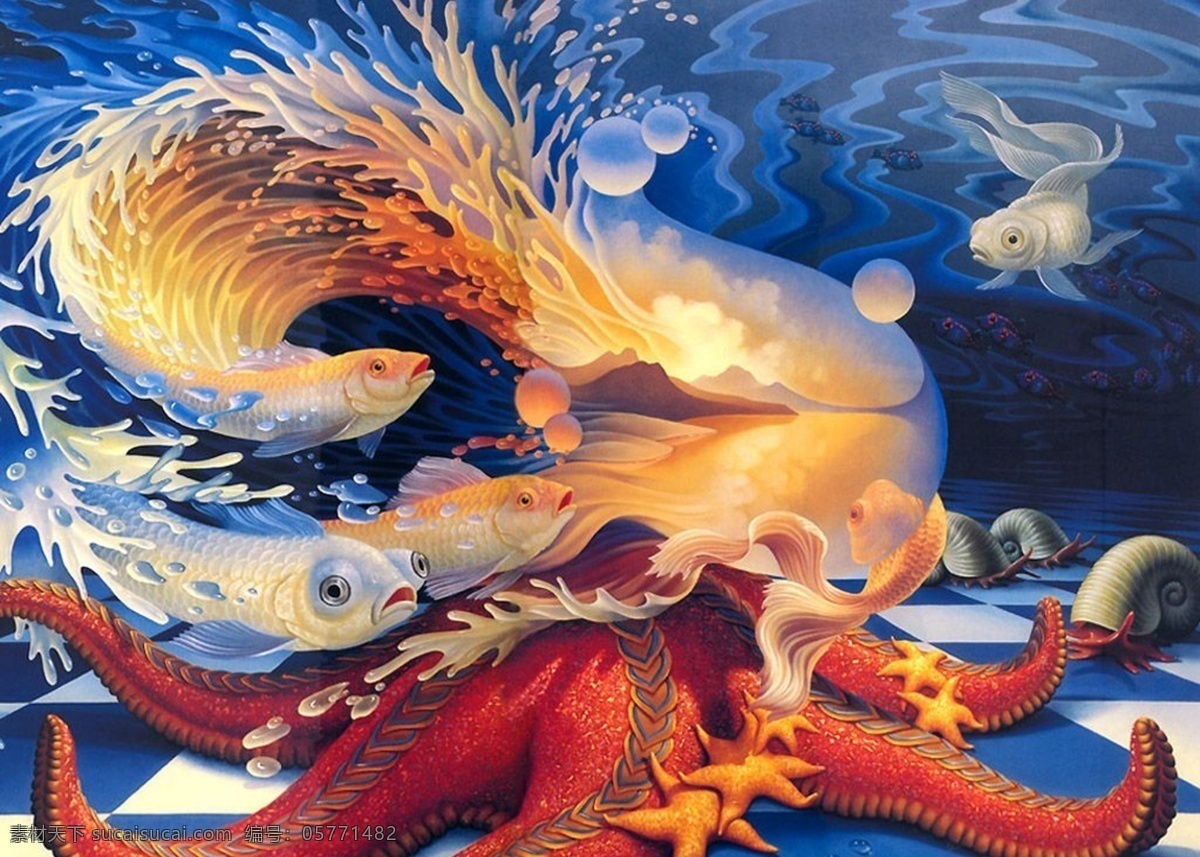 装饰画 插画 海星 绘画书法 卡通 文化艺术 鱼 设计素材 模板下载 插画集