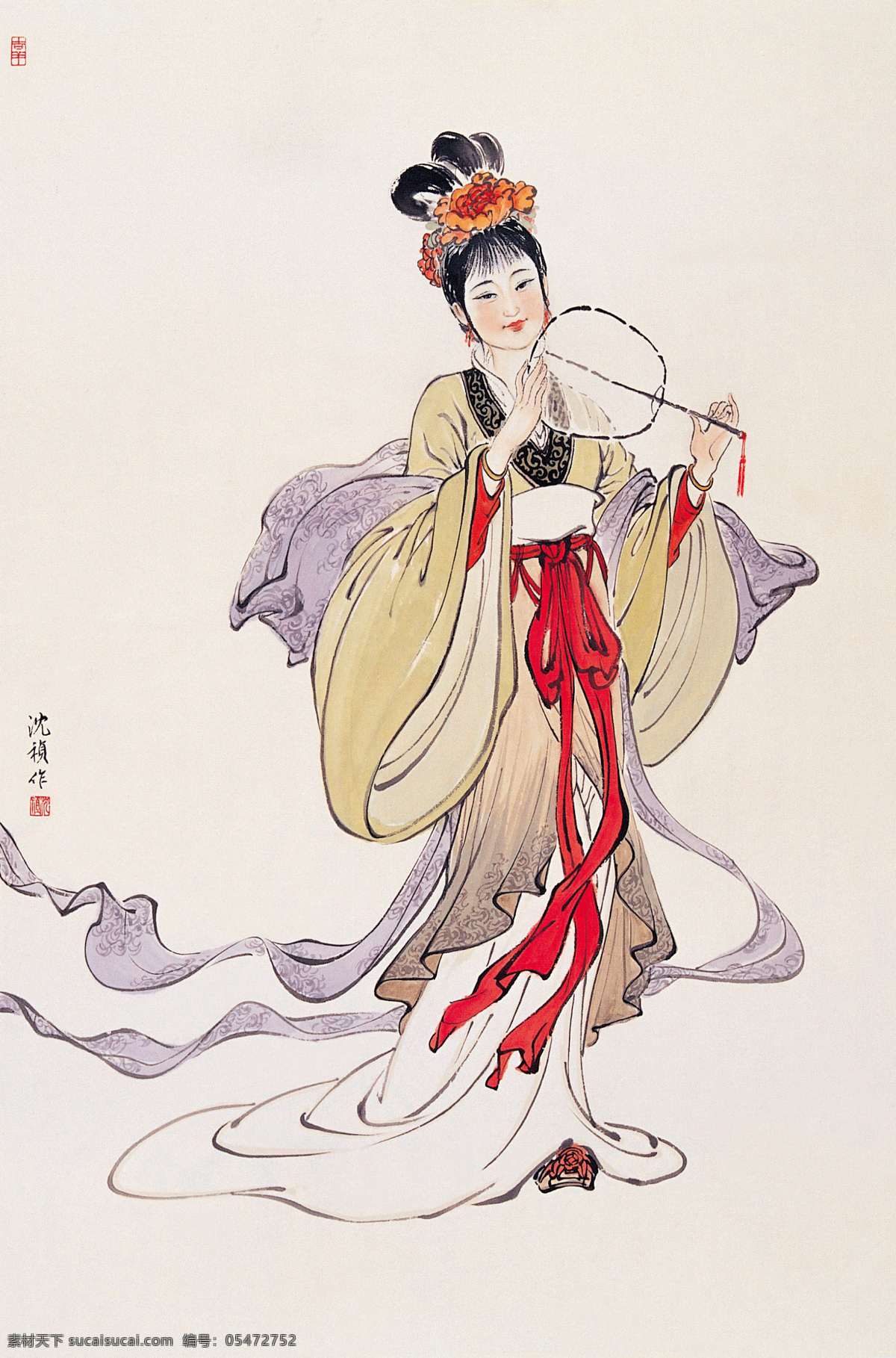 执扇仕女 国画 写意 图案 绘画 古典 神话传说 人物 中国风 绘画书法 文化艺术
