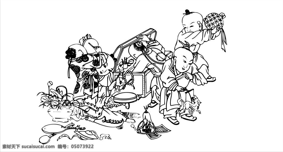 群婴嬉戏 线描 儿童 传统 文化 游戏 绘画书法 文化艺术